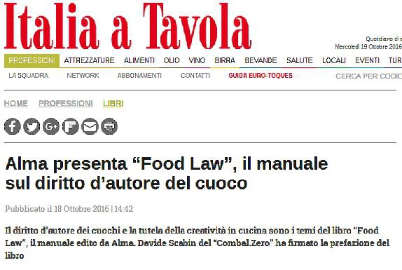 Alma presenta “Food Law”, il manuale  sul diritto d’autore del cuoco