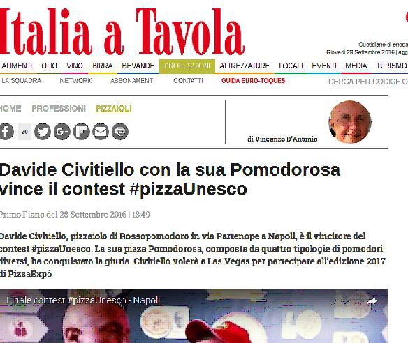 Davide Civitiello con la sua Pomodorosa  vince il contest #pizzaUnesco