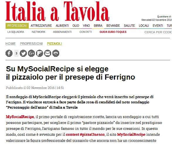 Su MySocialRecipe si elegge  il pizzaiolo per il presepe di Ferrigno