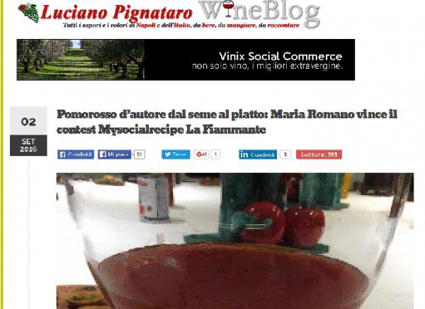 Pomorosso d’autore dal seme al piatto: Maria Romano vince il contest Mysocialrecipe La Fiammante