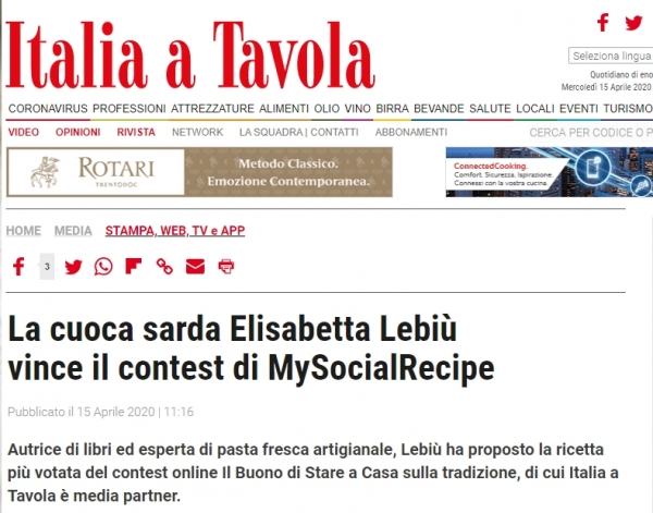 La cuoca sarda Elisabetta Lebiù vince il contest di MySocialRecipe